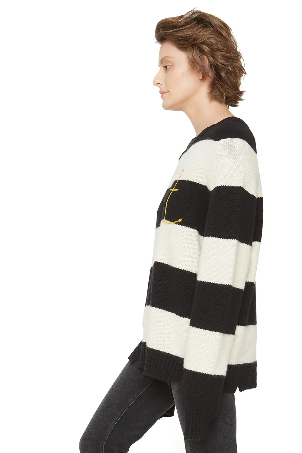 Anchor Cashmere Sweater - Black and White Stripes sold by Chaser product image thumbnail 4