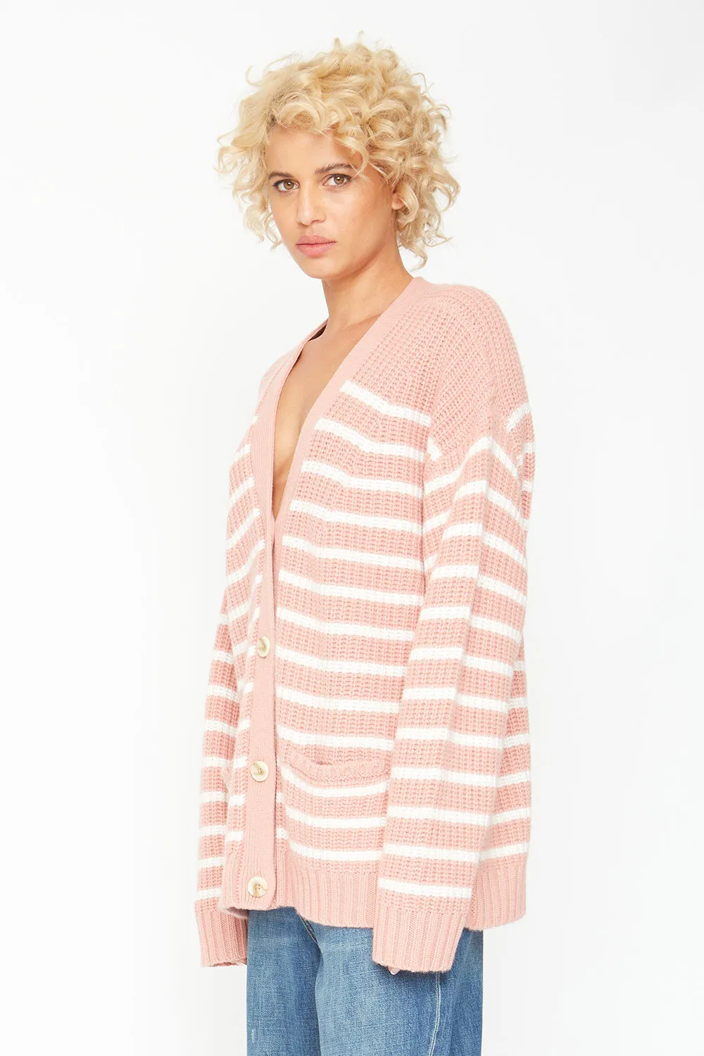Grandpa Cardigan Sweater - Pink and White Stripe sold by Chaser product image thumbnail 4