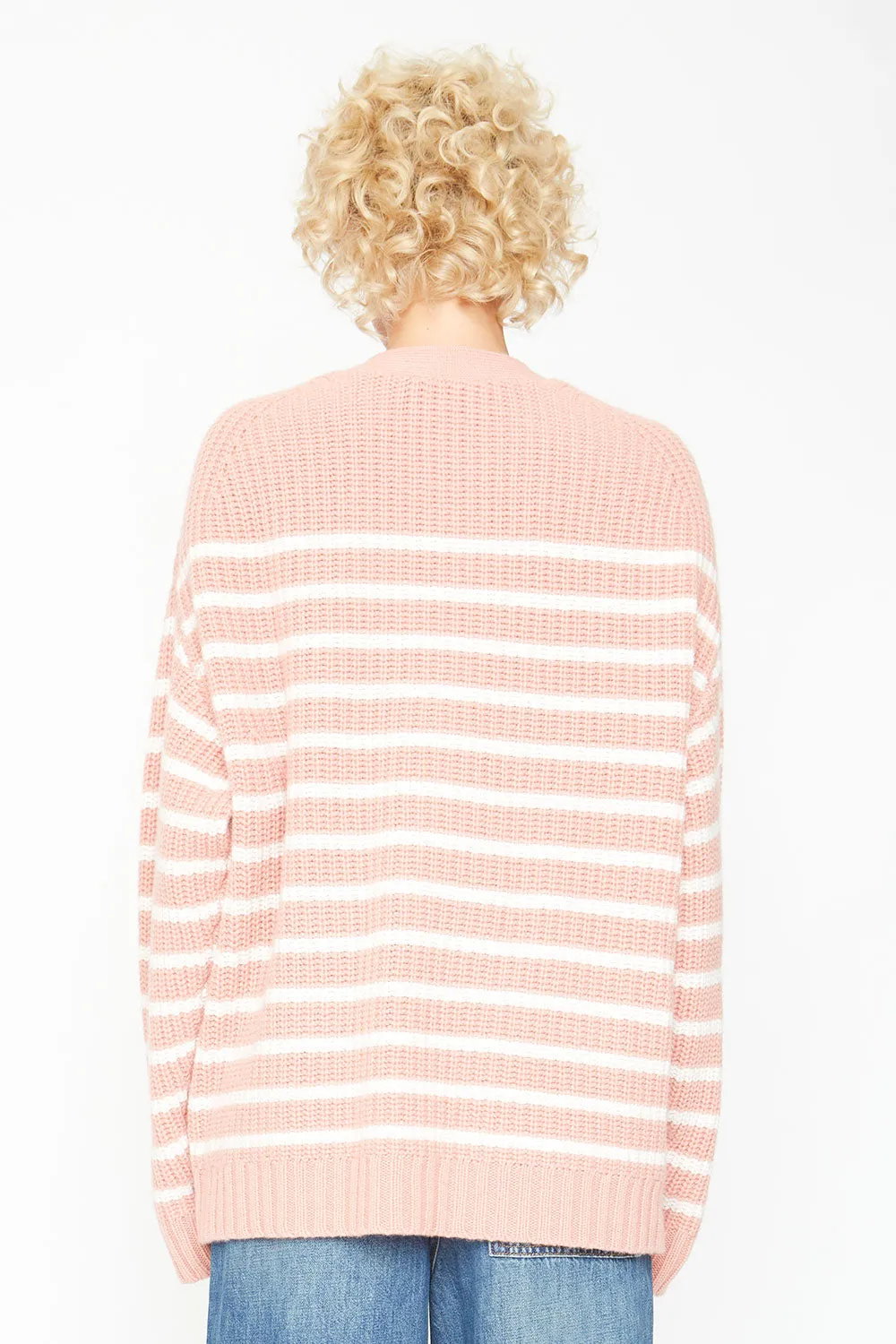 Grandpa Cardigan Sweater - Pink and White Stripe sold by Chaser product image thumbnail 5