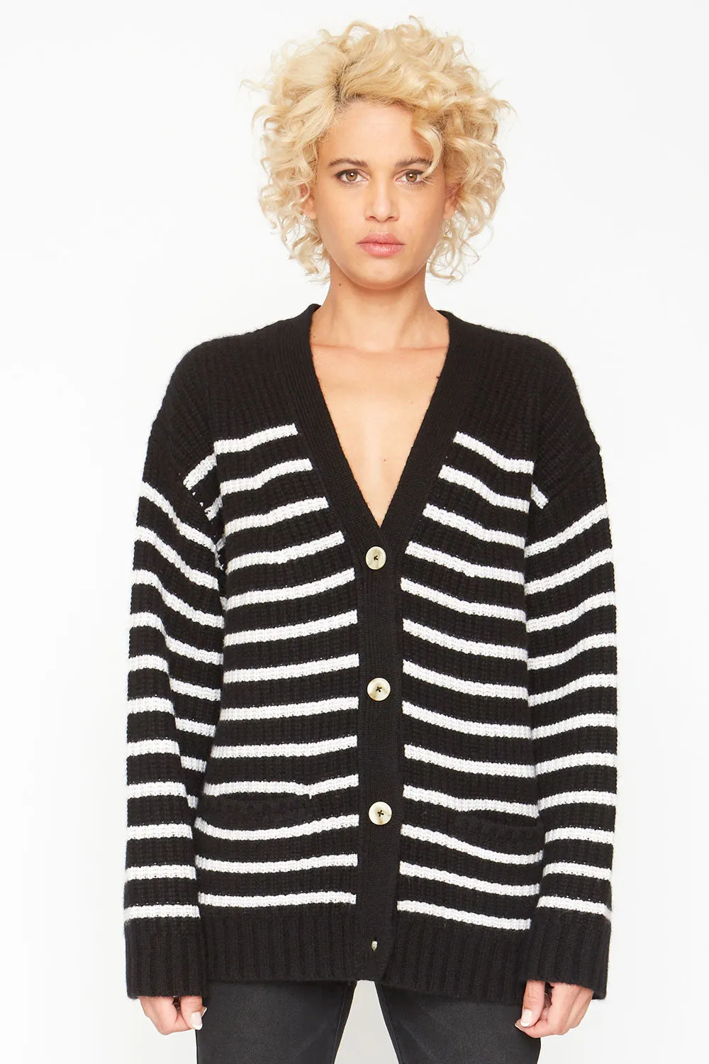 Grandpa Cardigan Sweater - Black and White Stripe sold by Chaser