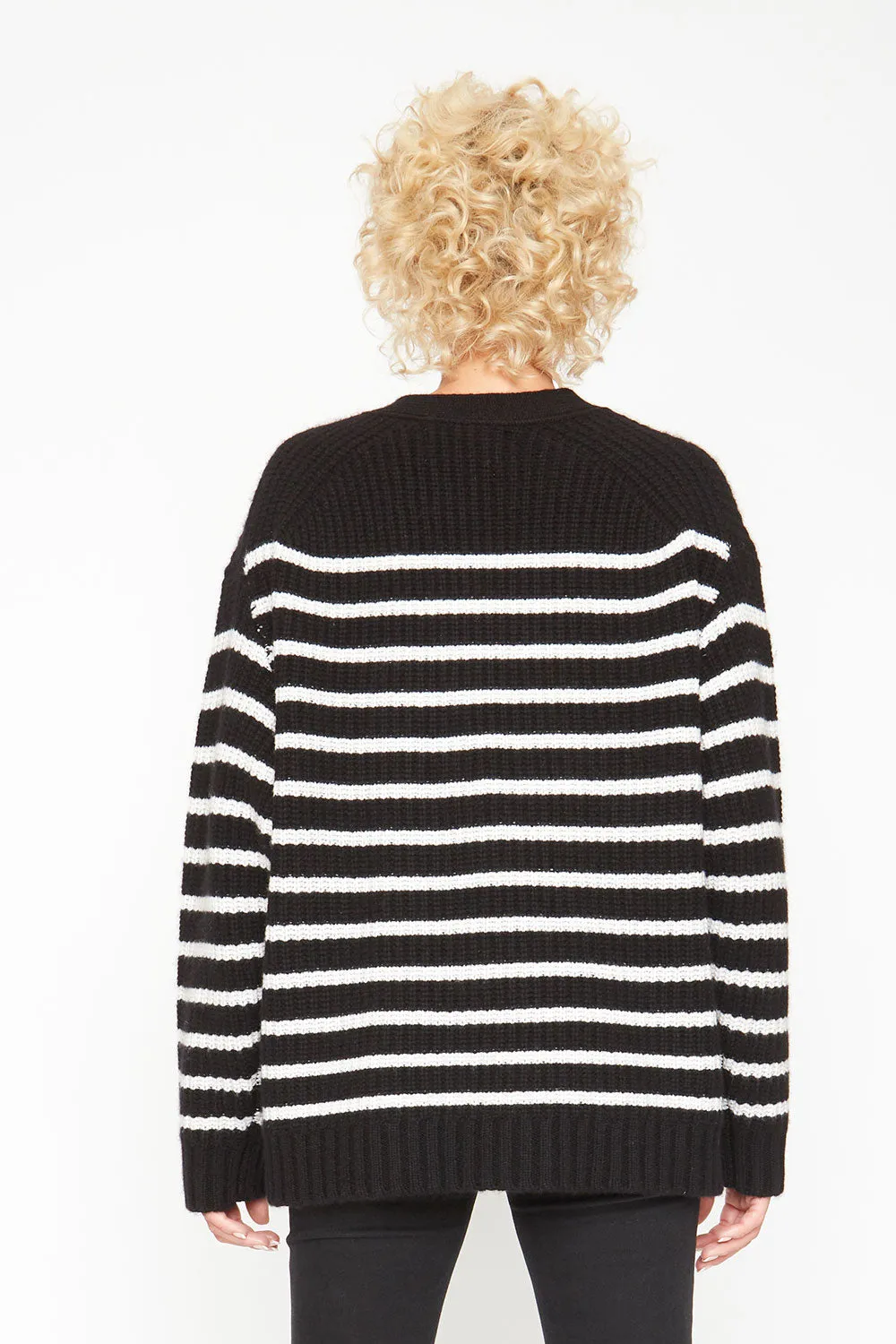 Grandpa Cardigan Sweater - Black and White Stripe sold by Chaser product image thumbnail 5