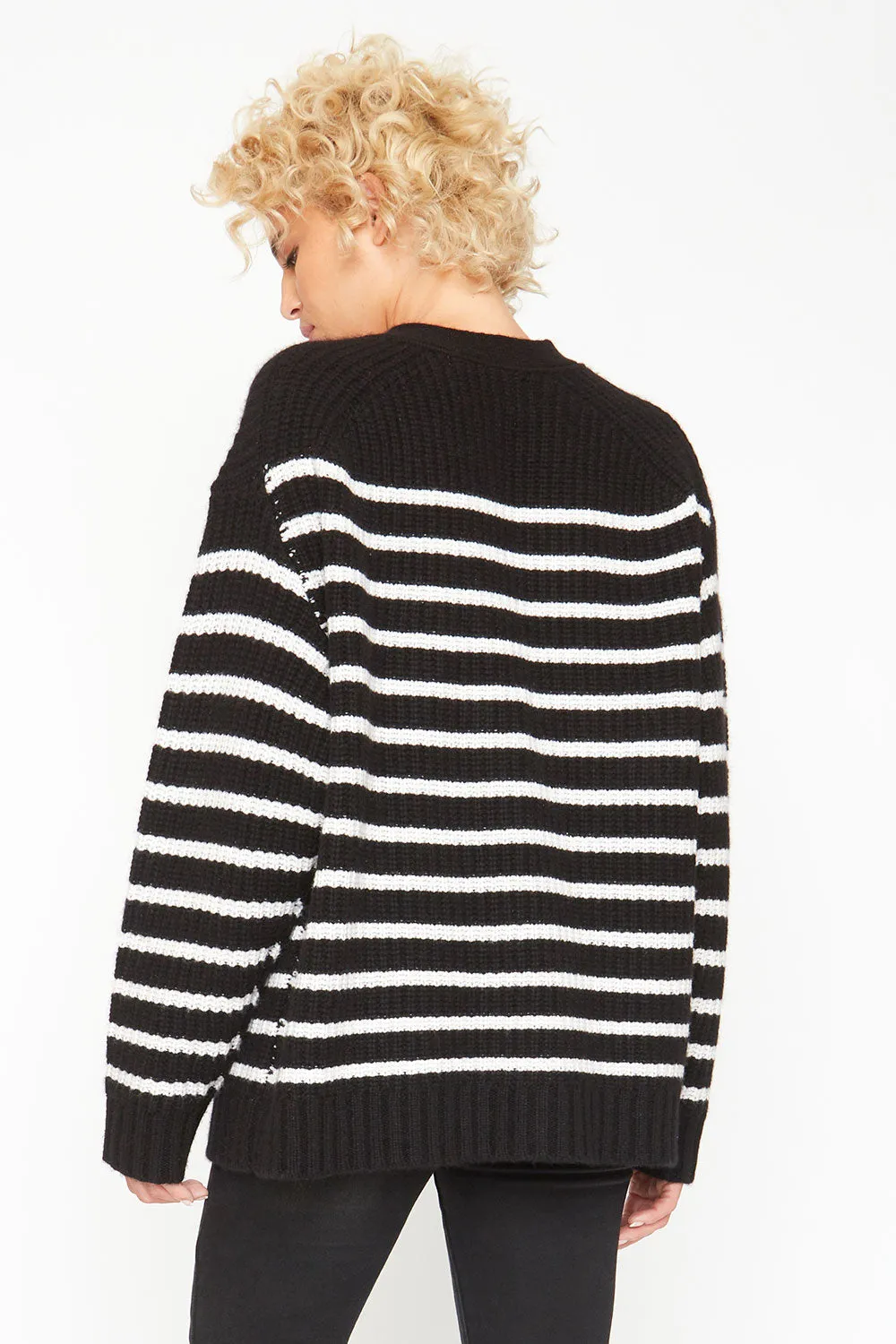 Grandpa Cardigan Sweater - Black and White Stripe sold by Chaser product image thumbnail 3