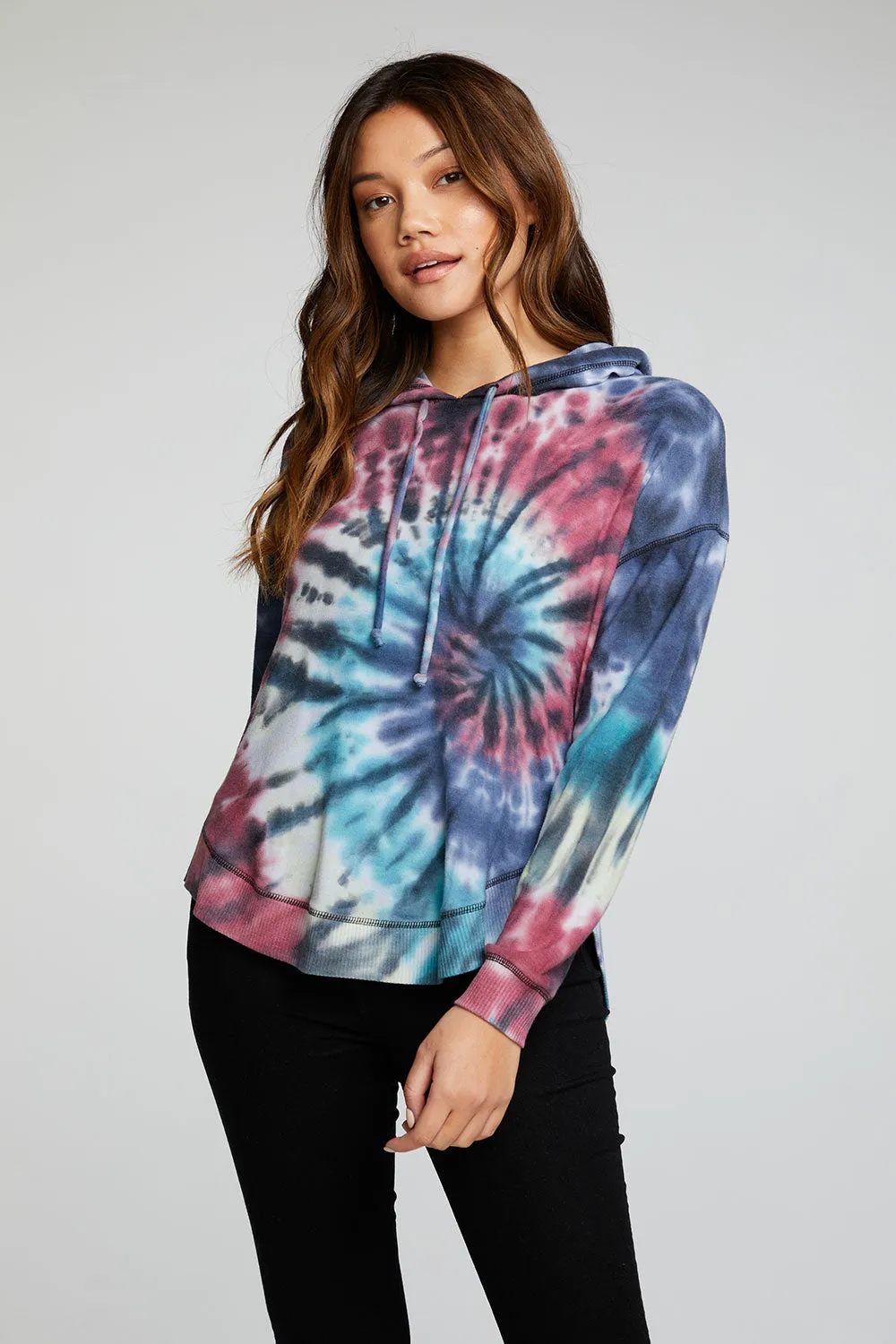 Recycled Cozy Knit Long Sleeve Drop Shoulder Hi Lo Shirttail Hoodie sold by Chaser product image thumbnail 4