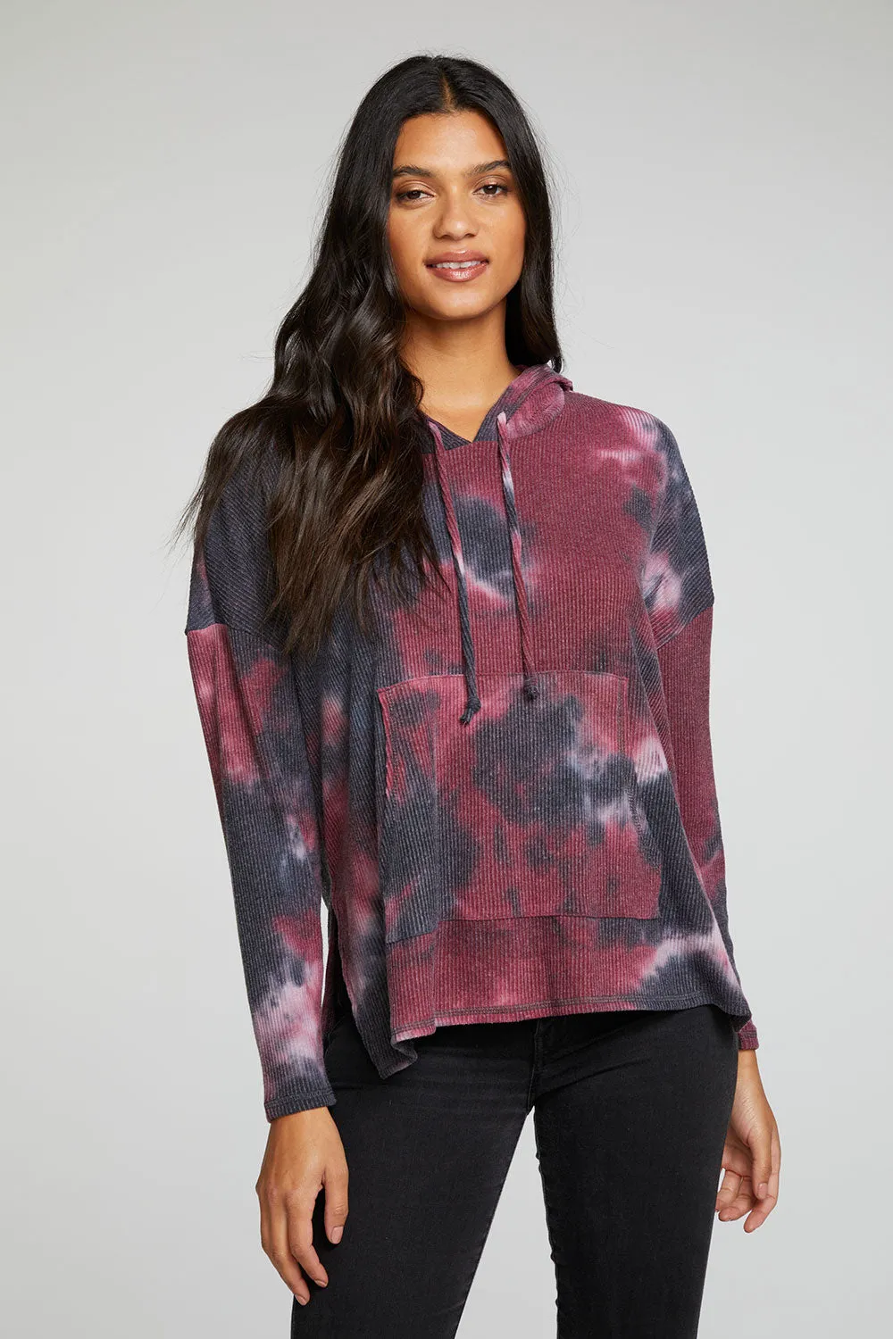 Recycled Love Rib Long Sleeve Drop Shoulder Slit Side Pullover Hoodie sold by Chaser