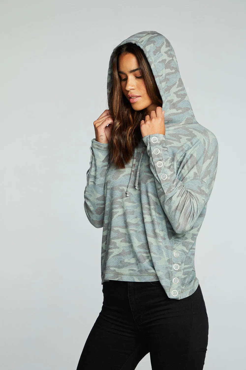 Recycled Vintage Rib Drop Shoulder Snap Detail Pullover Hoodie sold by Chaser product image thumbnail 2