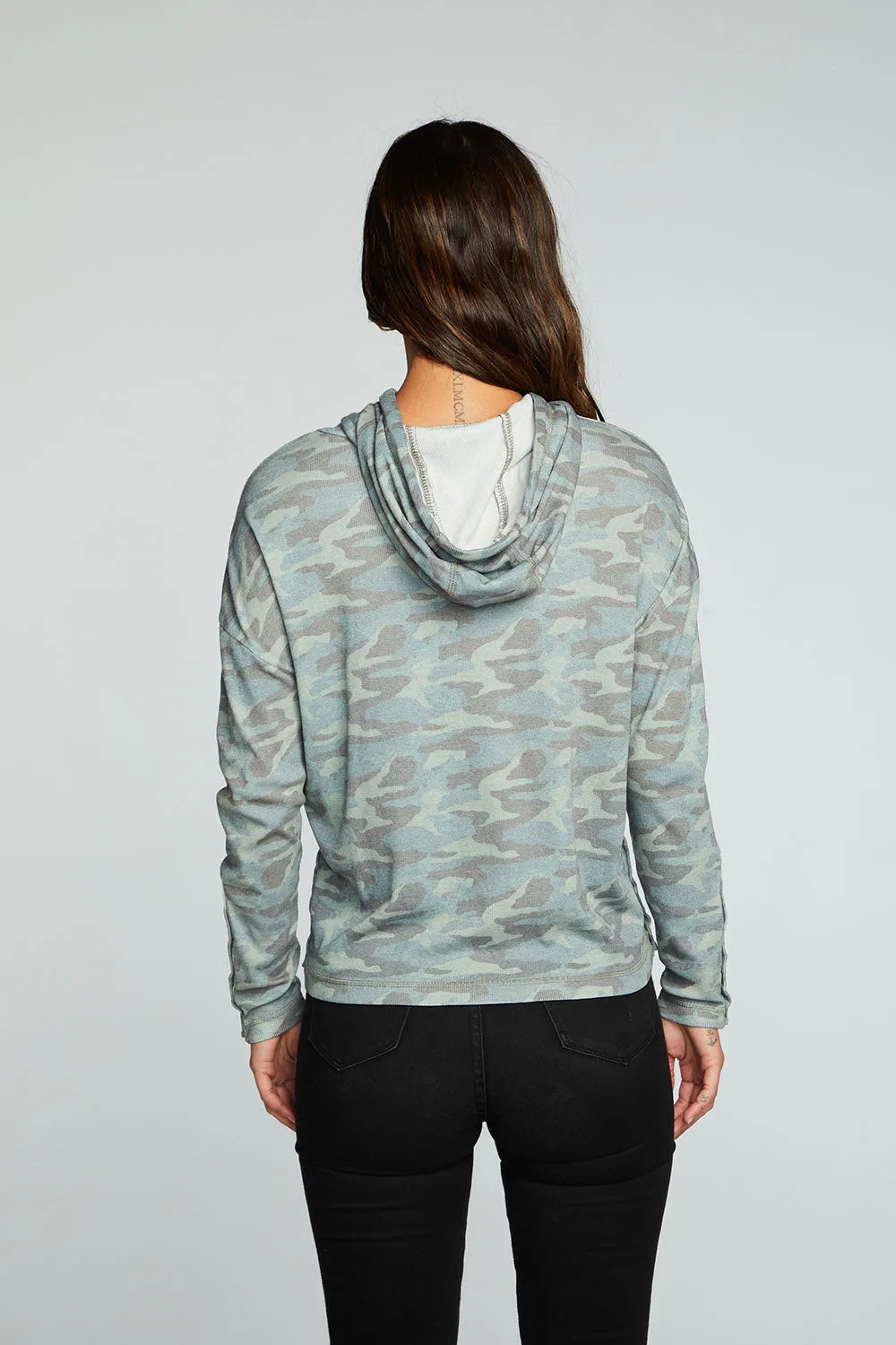 Recycled Vintage Rib Drop Shoulder Snap Detail Pullover Hoodie sold by Chaser product image thumbnail 3