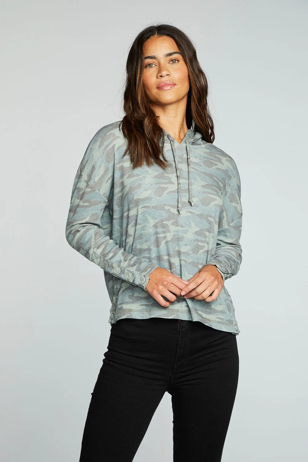 Recycled Vintage Rib Drop Shoulder Snap Detail Pullover Hoodie sold by Chaser product image thumbnail 4