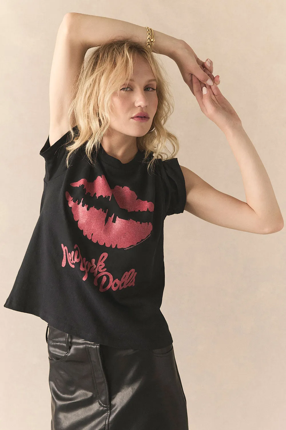 New York Dolls Lips Skyline Cropped Tee sold by Chaser product image thumbnail 2