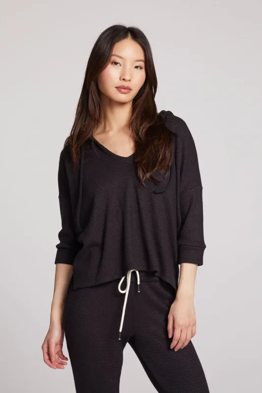 3/4 Sleeve Split Side Licorice Dolman Hoodie sold by Chaser