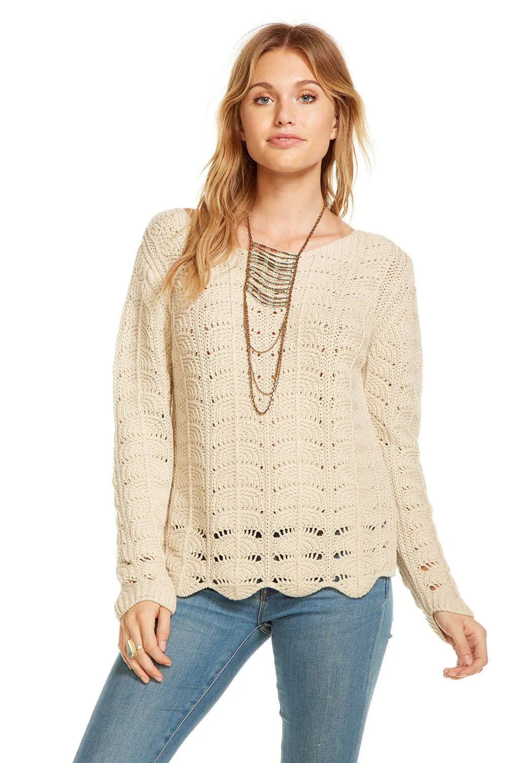 Crochet Sweater Long Sleeve Scallop Pullover sold by Chaser product image thumbnail 3