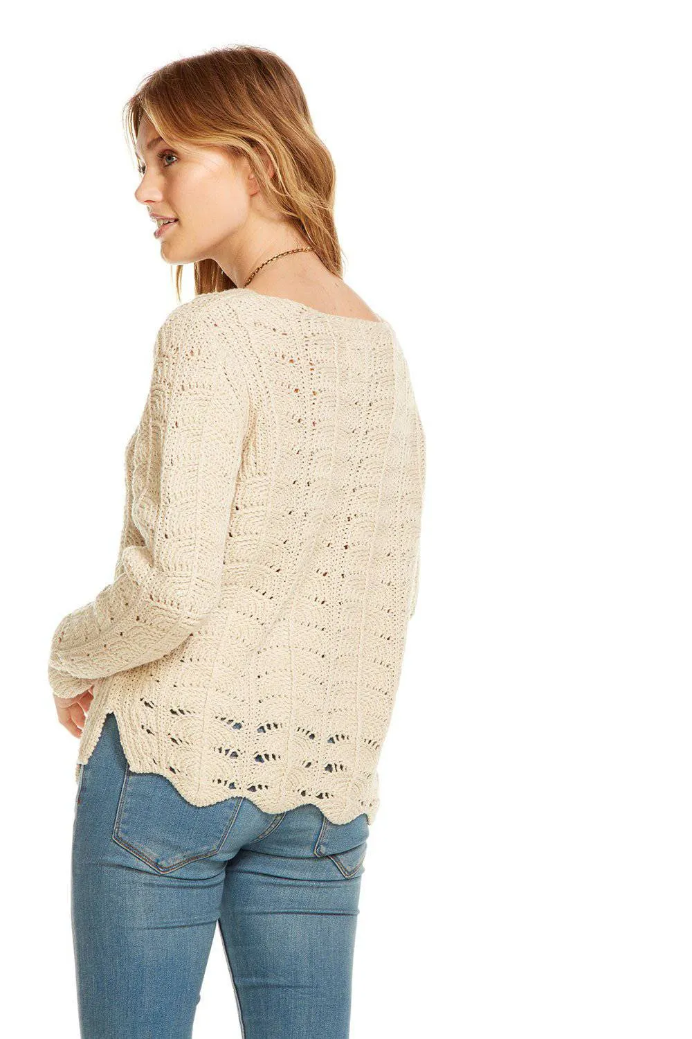 Crochet Sweater Long Sleeve Scallop Pullover sold by Chaser product image thumbnail 2