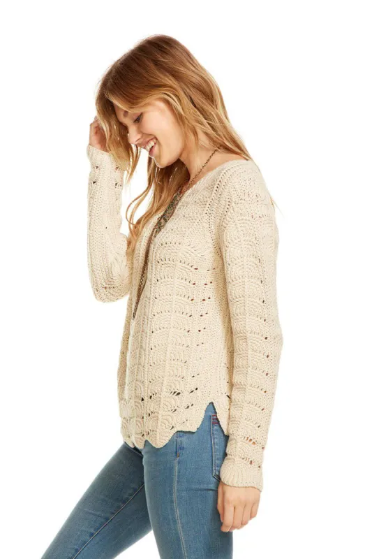 Crochet Sweater Long Sleeve Scallop Pullover sold by Chaser