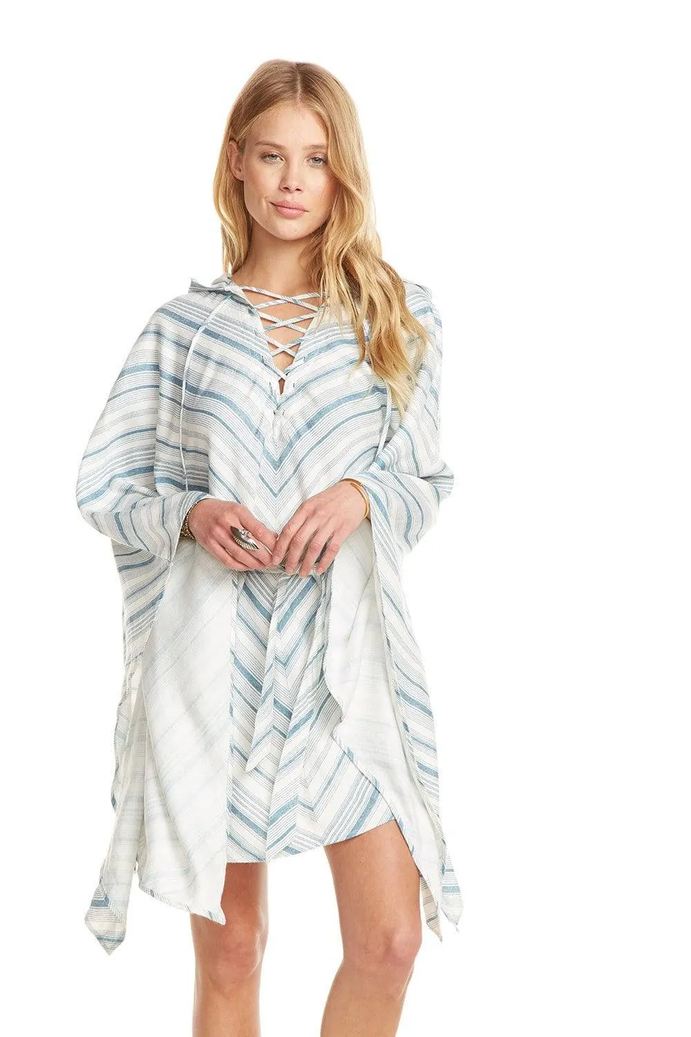 Beachy Linen Lace-Up Dolman Hooded Tunic sold by Chaser