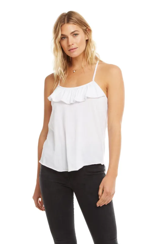 Vintage Jersey Strappy Cross Back Ruffle Tank sold by Chaser