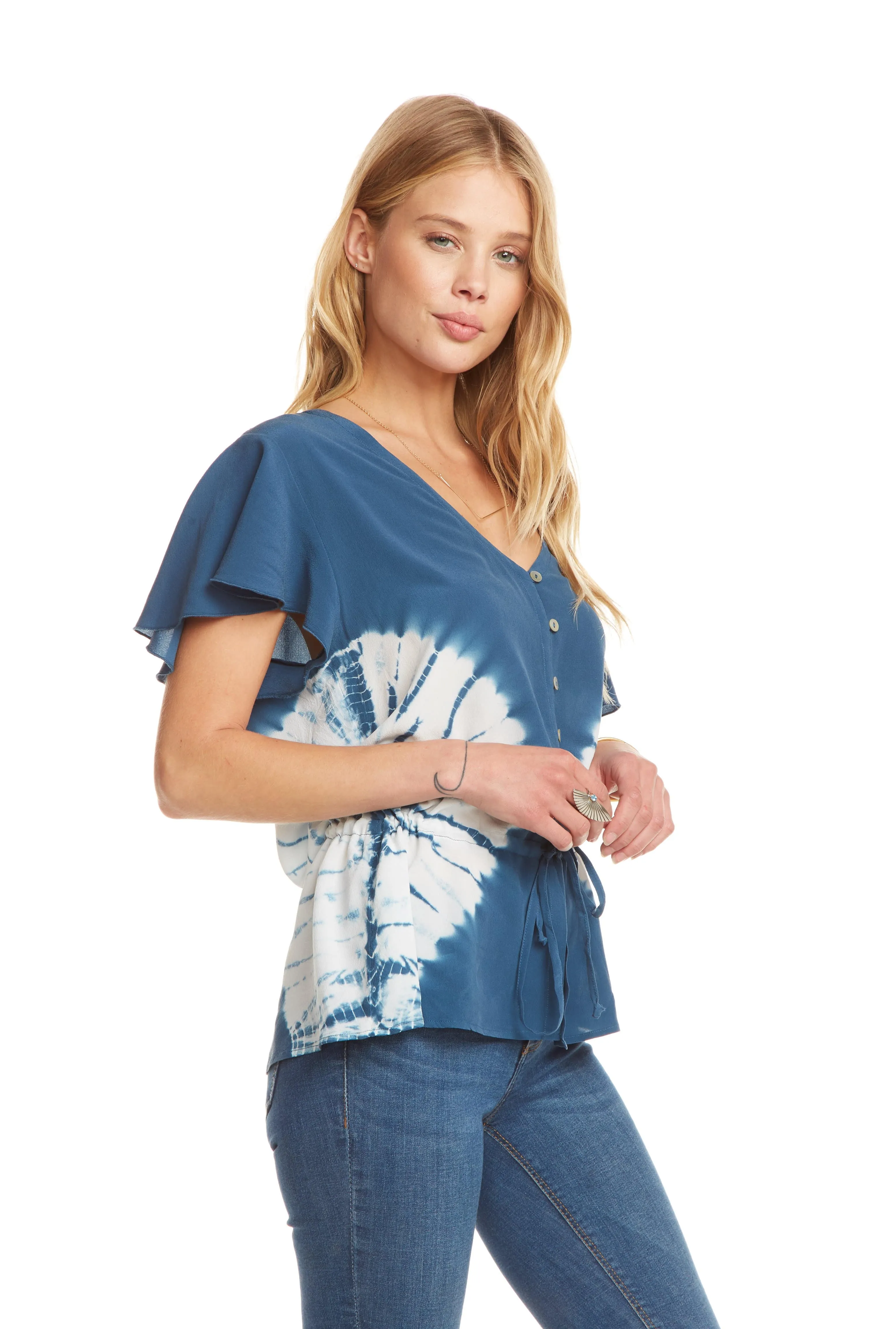 Silk Drawstring Button Down Top sold by Chaser product image thumbnail 2