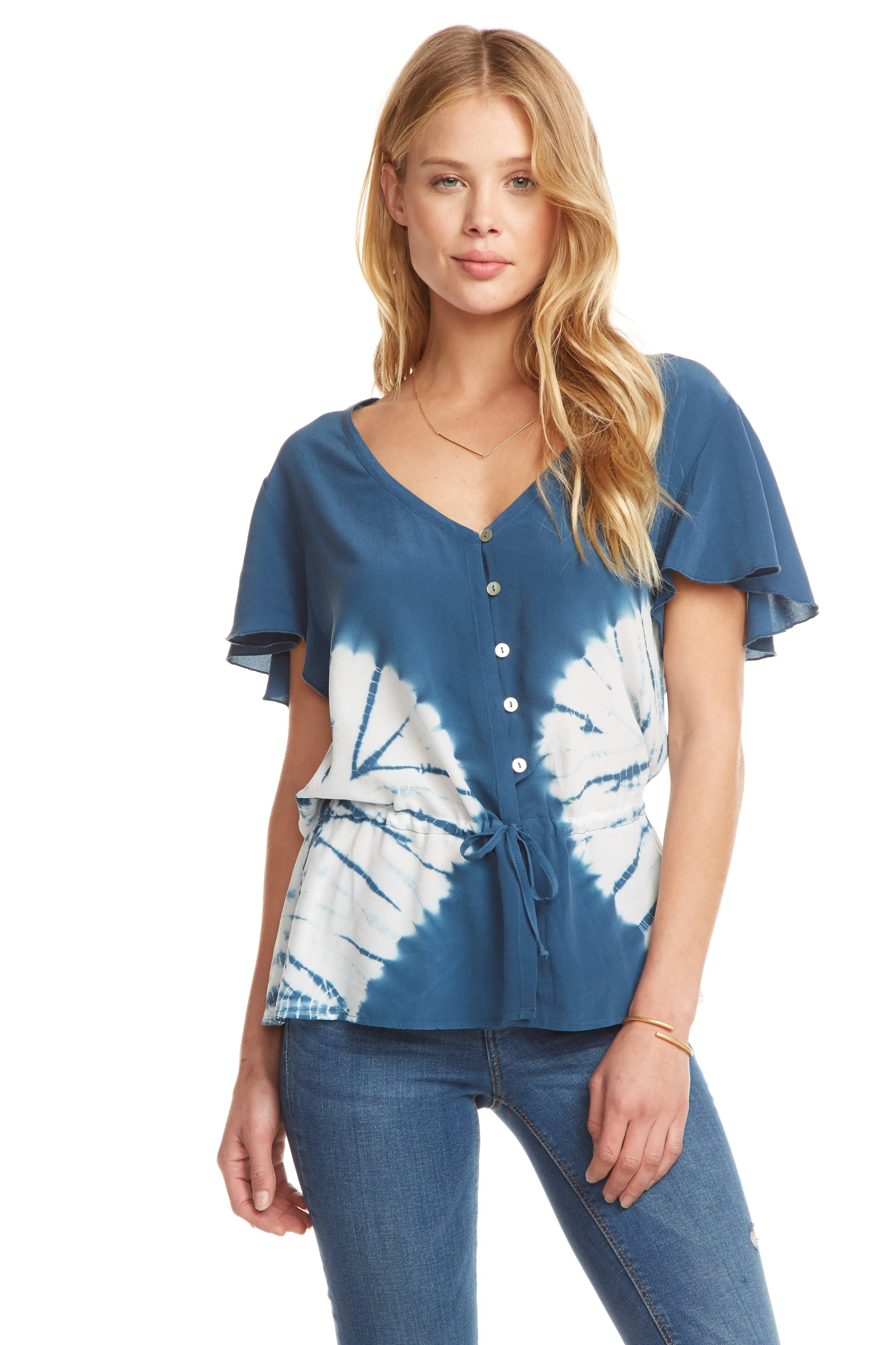 Silk Drawstring Button Down Top sold by Chaser product image thumbnail 5