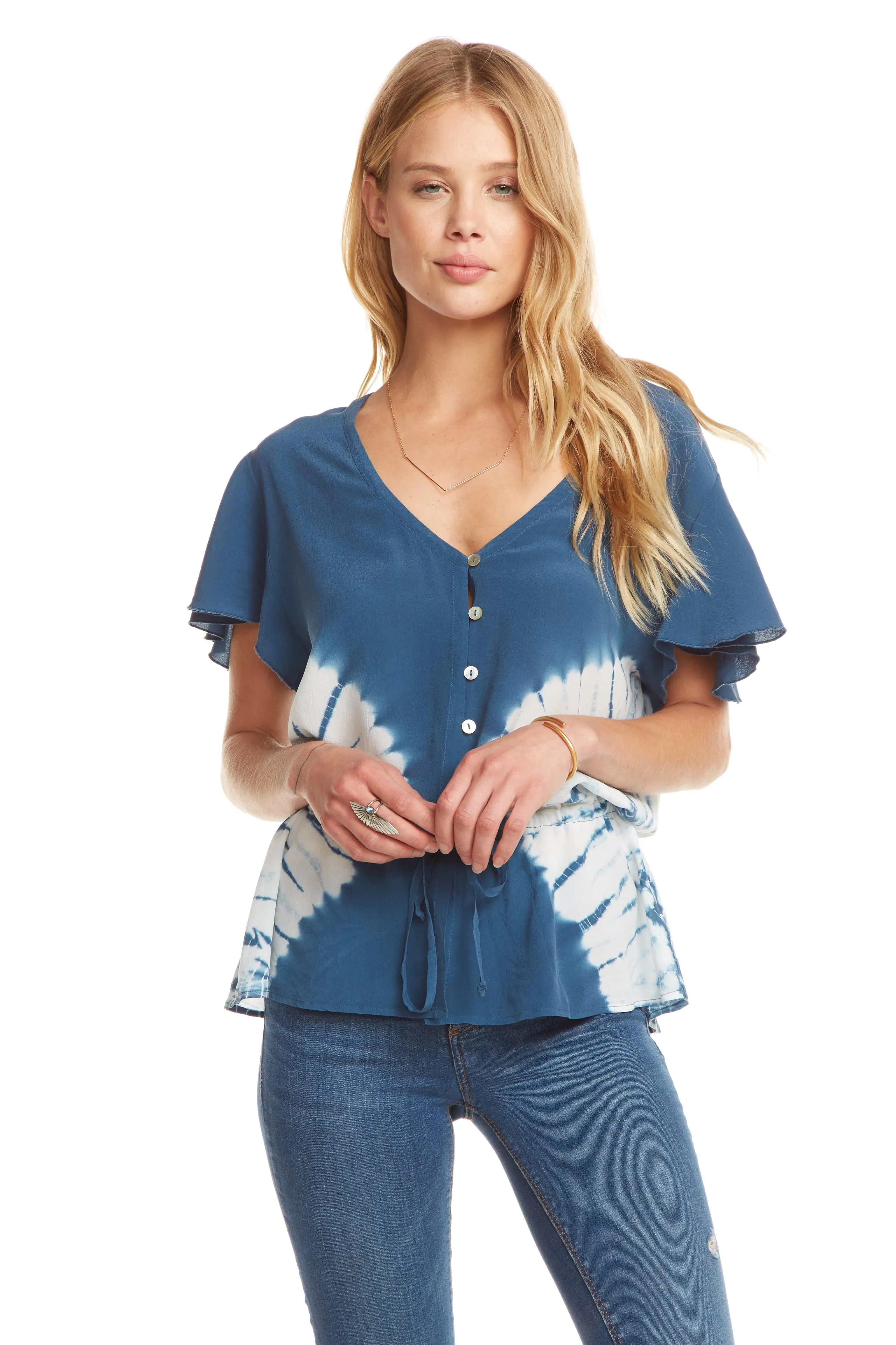 Silk Drawstring Button Down Top sold by Chaser product image thumbnail 4