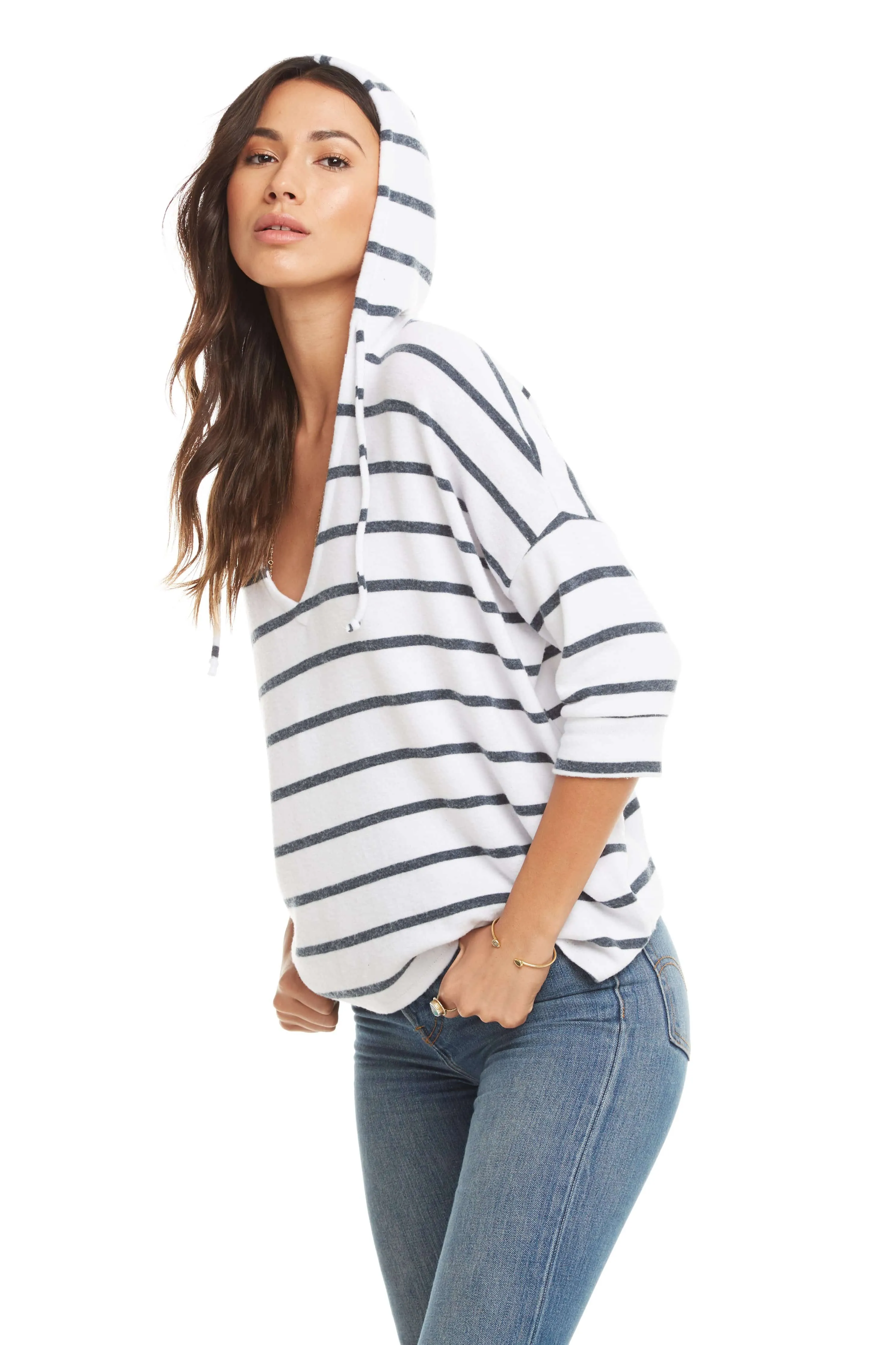 Love Knit 3/4 Sleeve Pullover Stiped Hoodie sold by Chaser product image thumbnail 3