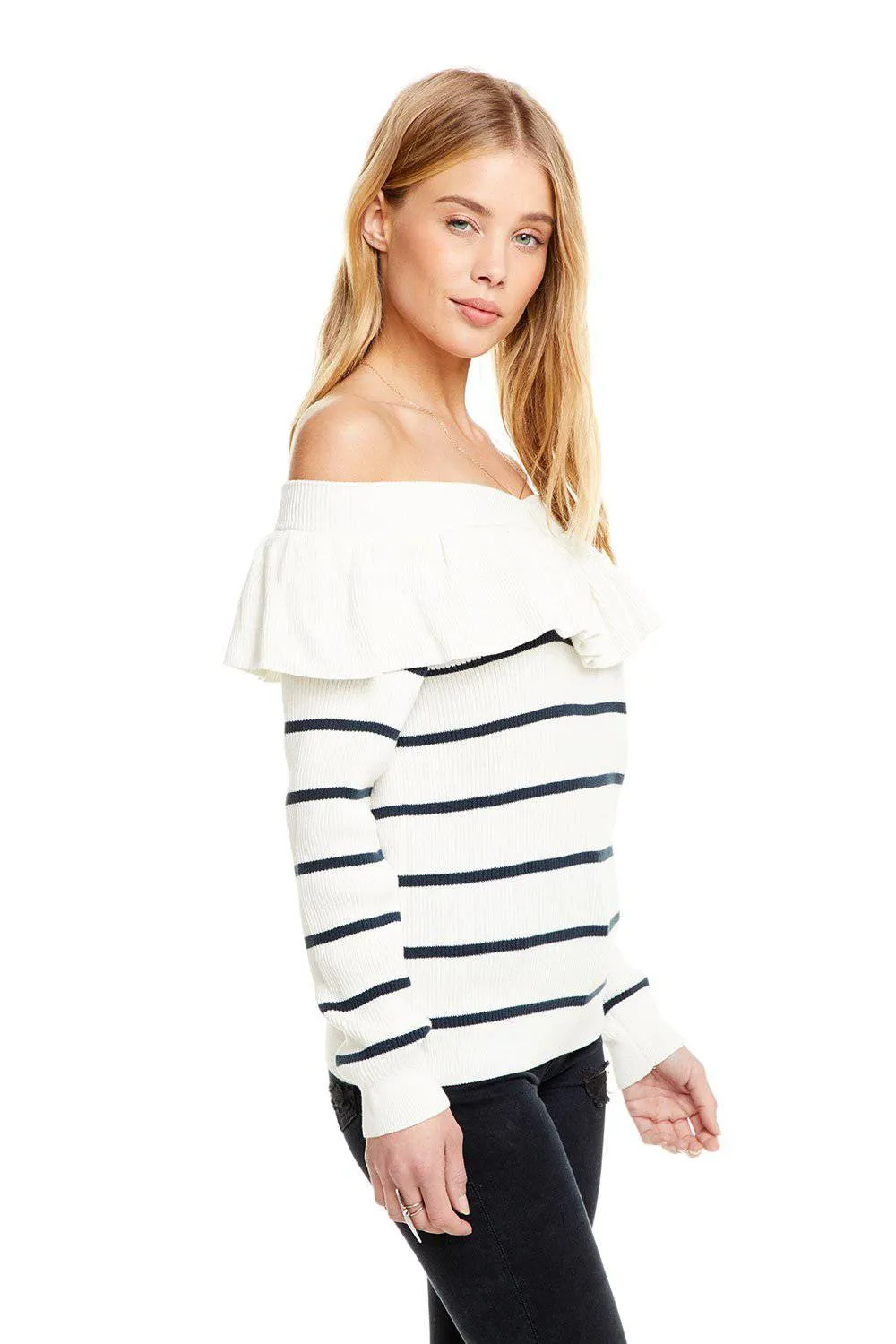Ruffle Off Shoulder Sweater sold by Chaser product image thumbnail 3
