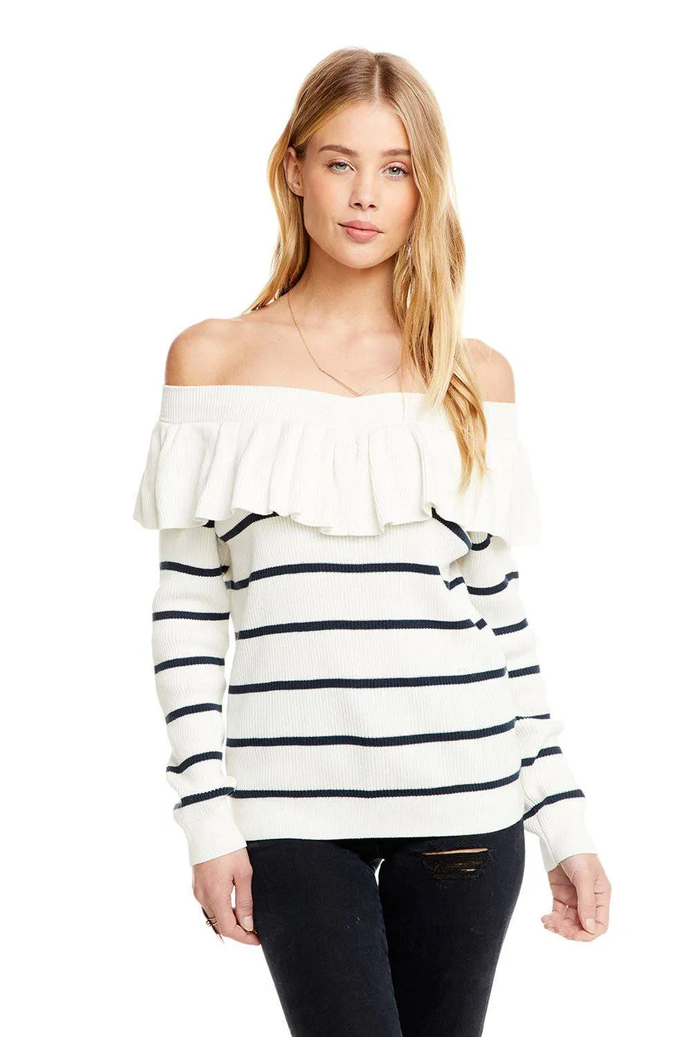 Ruffle Off Shoulder Sweater sold by Chaser product image thumbnail 2