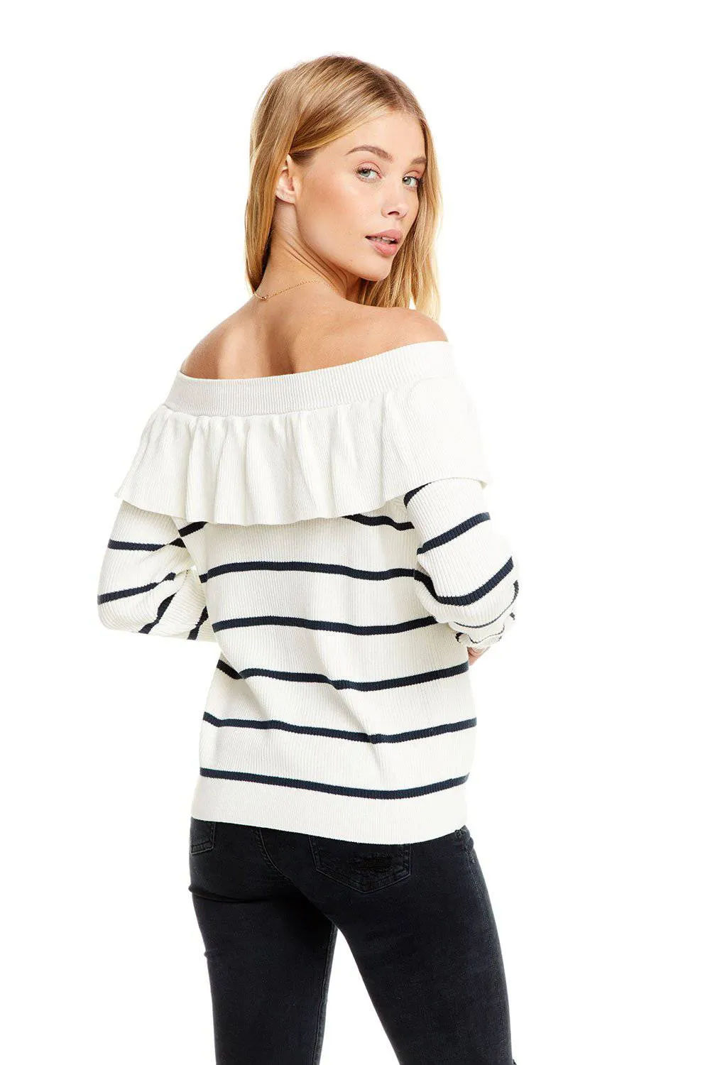 Ruffle Off Shoulder Sweater sold by Chaser product image thumbnail 4