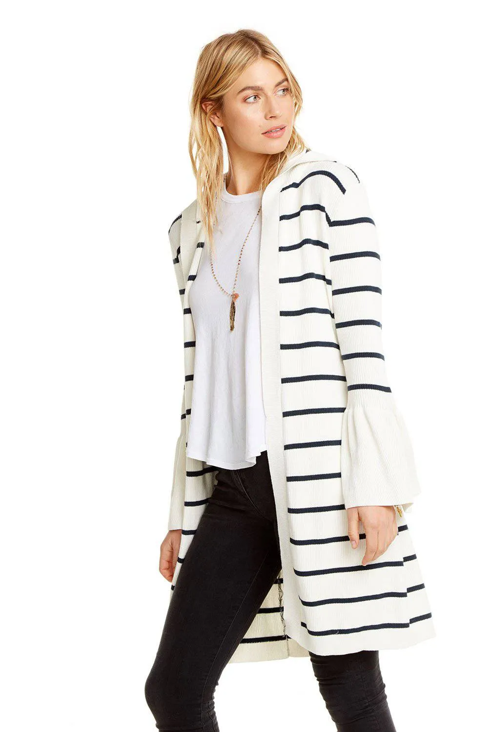 Peplum Long Sleeve Hooded Robe Sweater sold by Chaser product image thumbnail 3