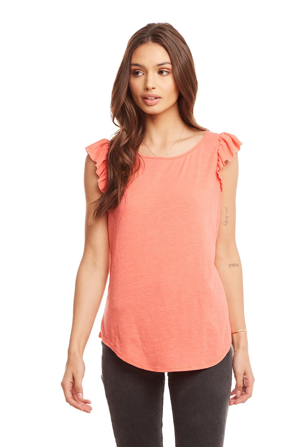 Vintage Jersey High Neck Flutter Sleeve Shirttail Tee sold by Chaser