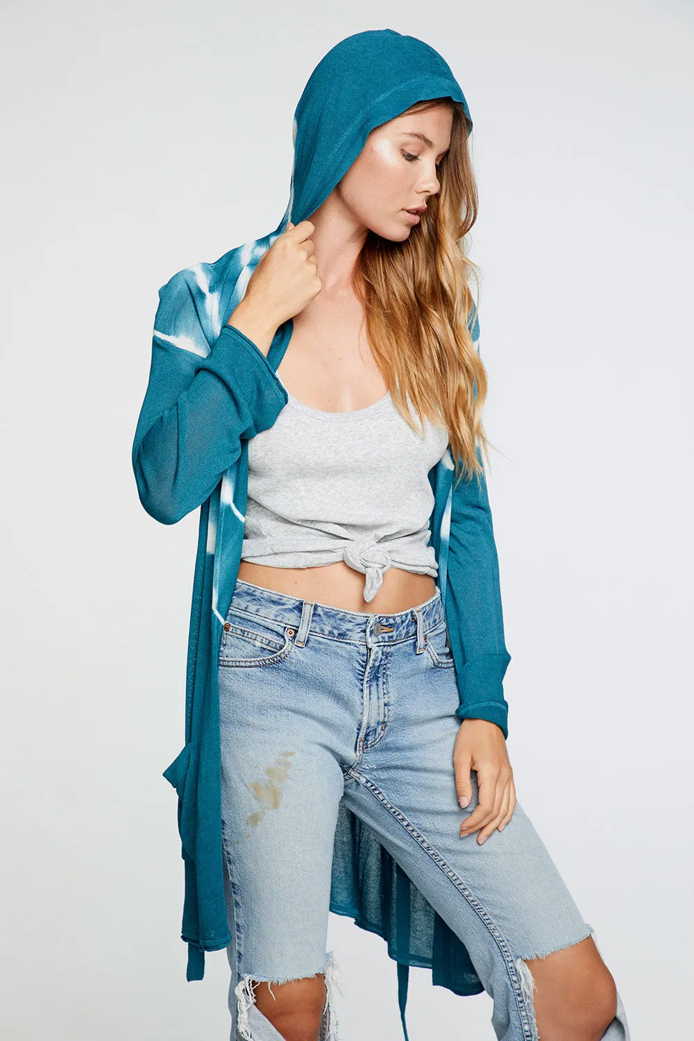 Tie Dye Sweaters Bell Sleeve Hooded Open Tie Cardigan in Tie Dye sold by Chaser product image thumbnail 4