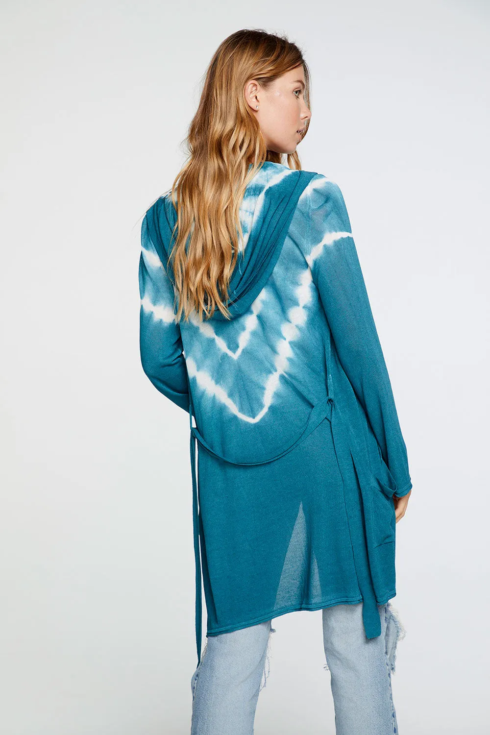 Tie Dye Sweaters Bell Sleeve Hooded Open Tie Cardigan in Tie Dye sold by Chaser product image thumbnail 2