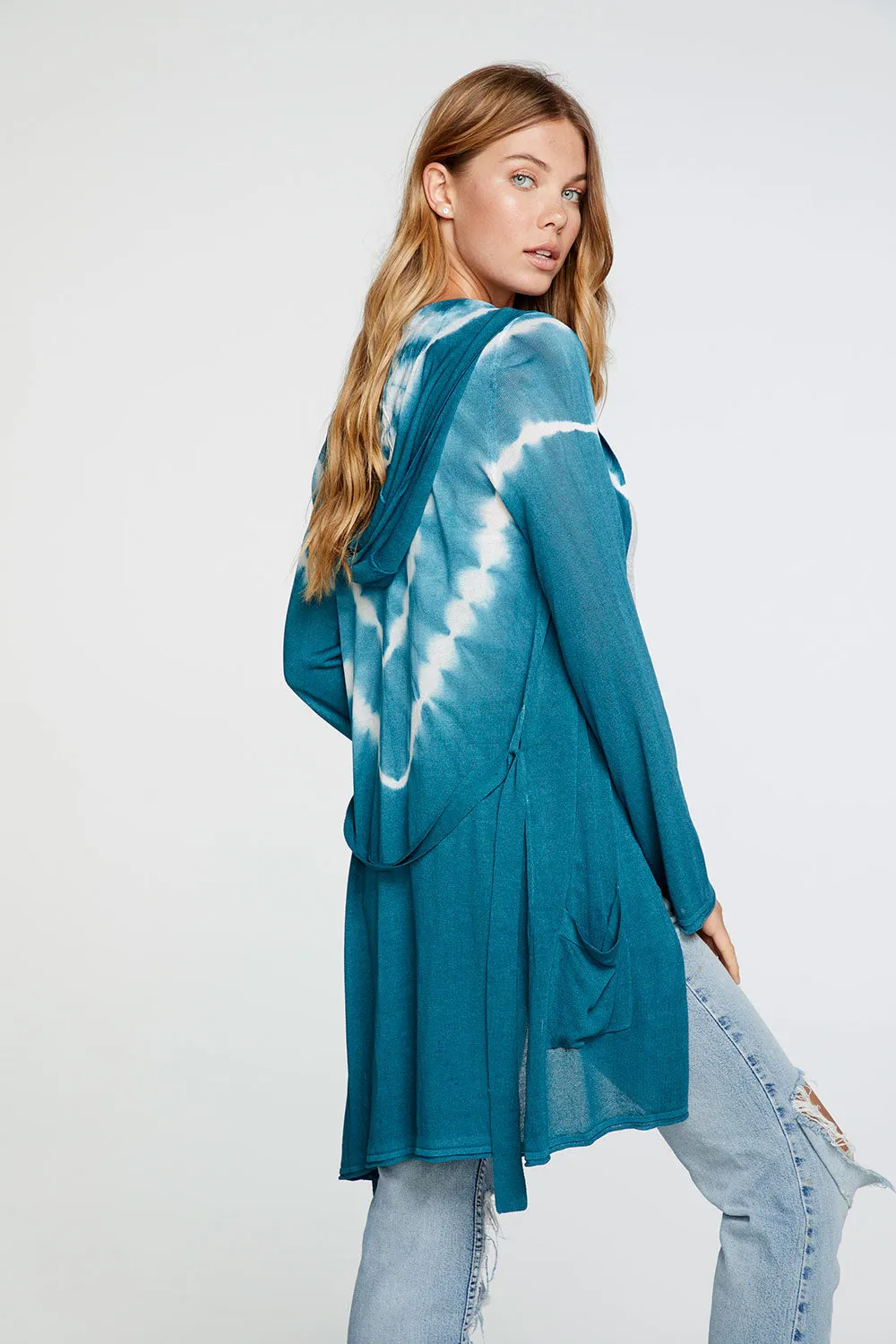 Tie Dye Sweaters Bell Sleeve Hooded Open Tie Cardigan in Tie Dye sold by Chaser product image thumbnail 3