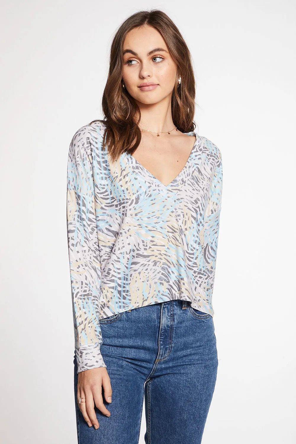 Cozy Knit Cropped Long Sleeve Drop Shoulder Hi Lo V Neck Pullover sold by Chaser