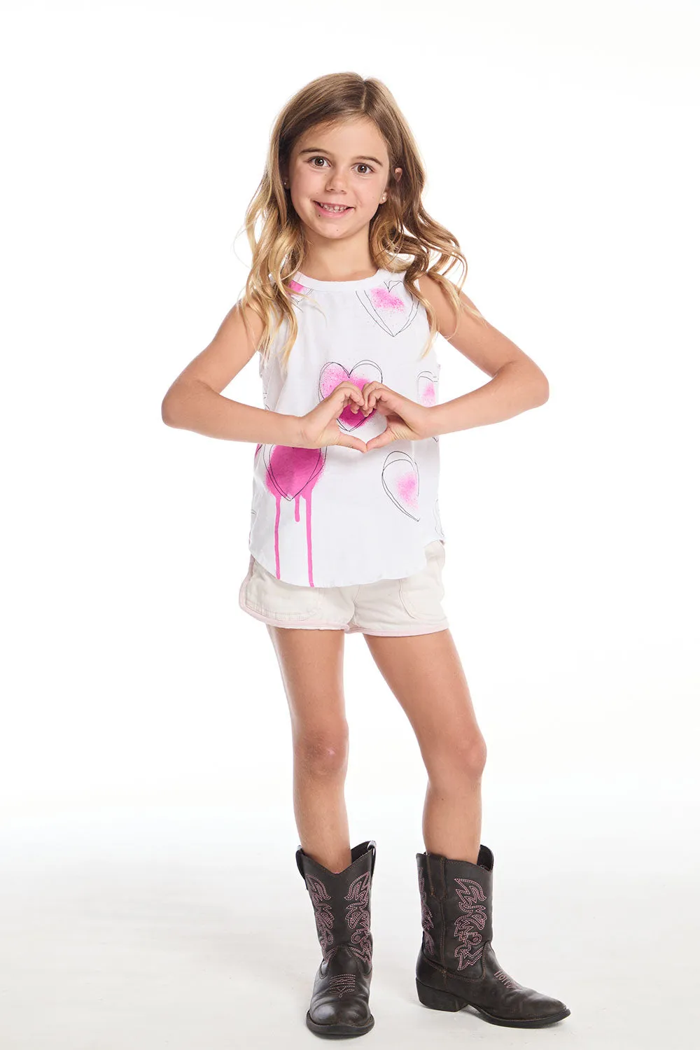 Hand Drawn Hearts Girls Shirttail Muscle Tee sold by Chaser product image thumbnail 4