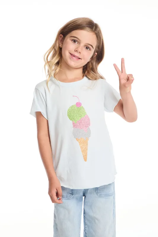 Glitter Ice Cream Cone Girls Shirttail Tee sold by Chaser