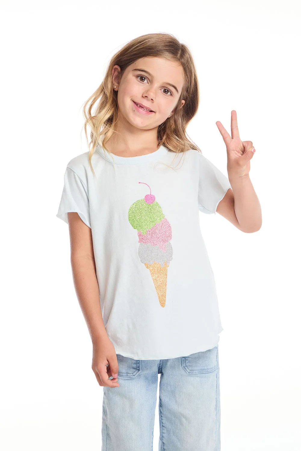Glitter Ice Cream Cone Girls Shirttail Tee sold by Chaser