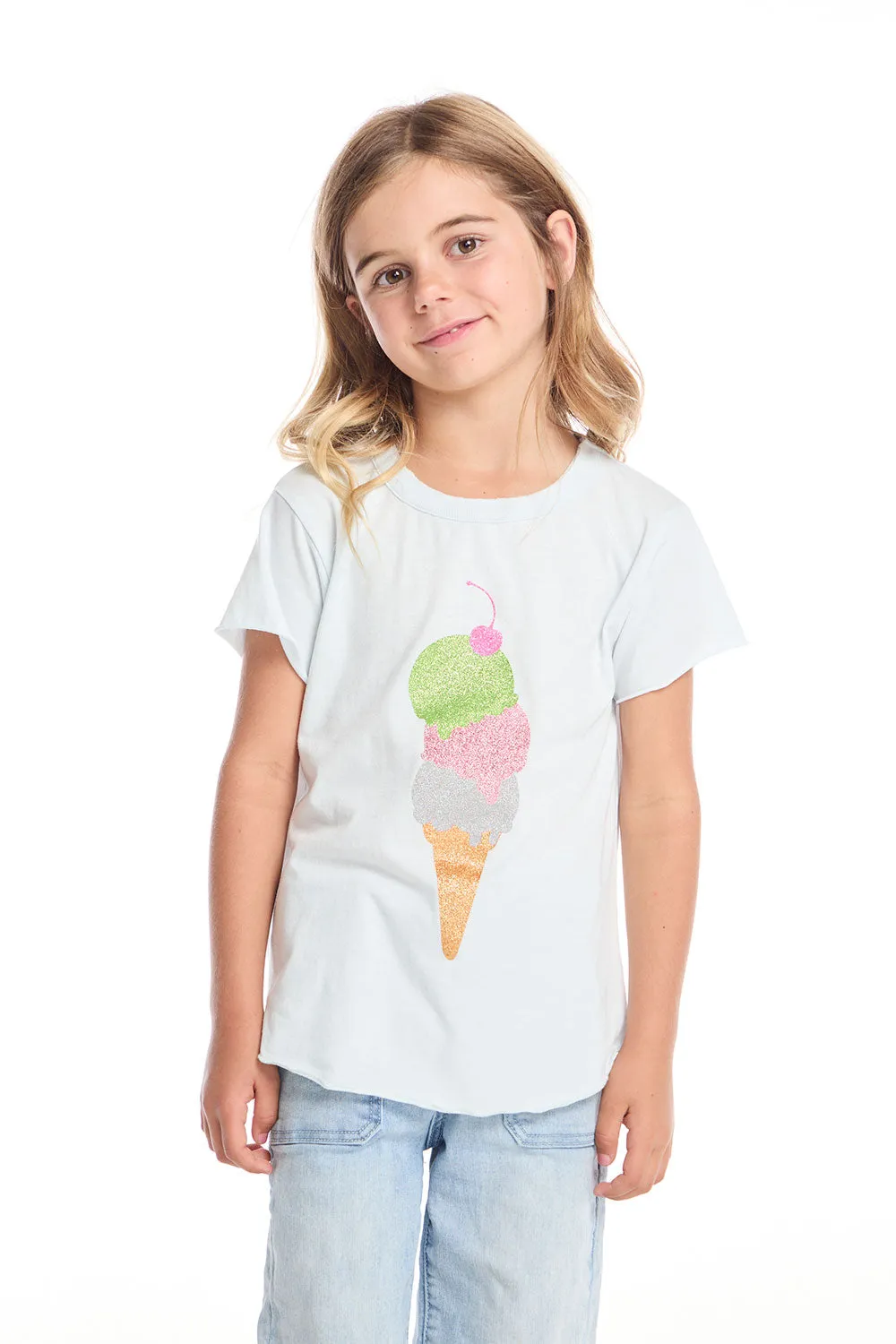Glitter Ice Cream Cone Girls Shirttail Tee sold by Chaser product image thumbnail 3
