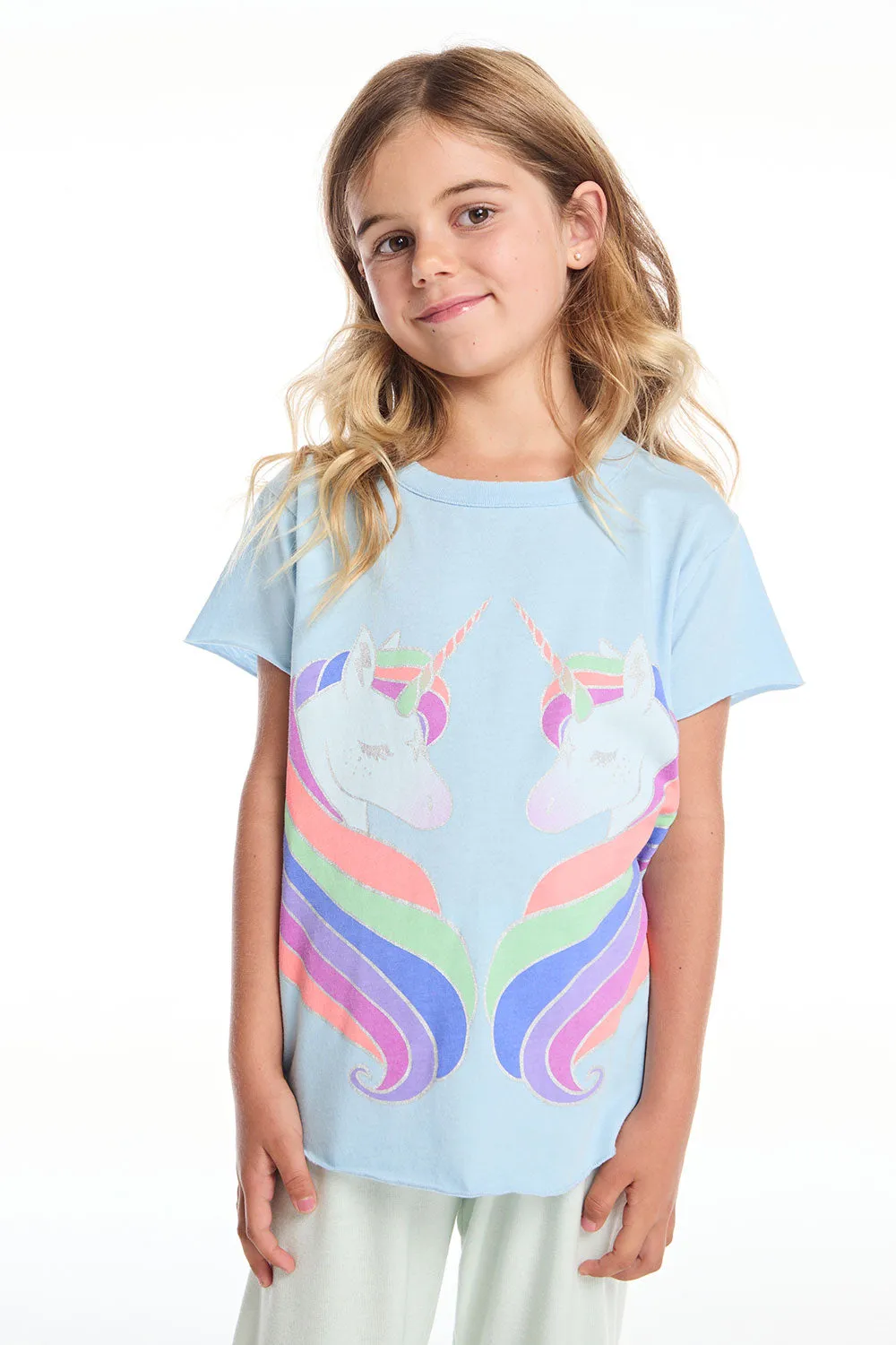 Reflected Rainbow Unicorns Girls Shirttail Tee sold by Chaser product image thumbnail 4
