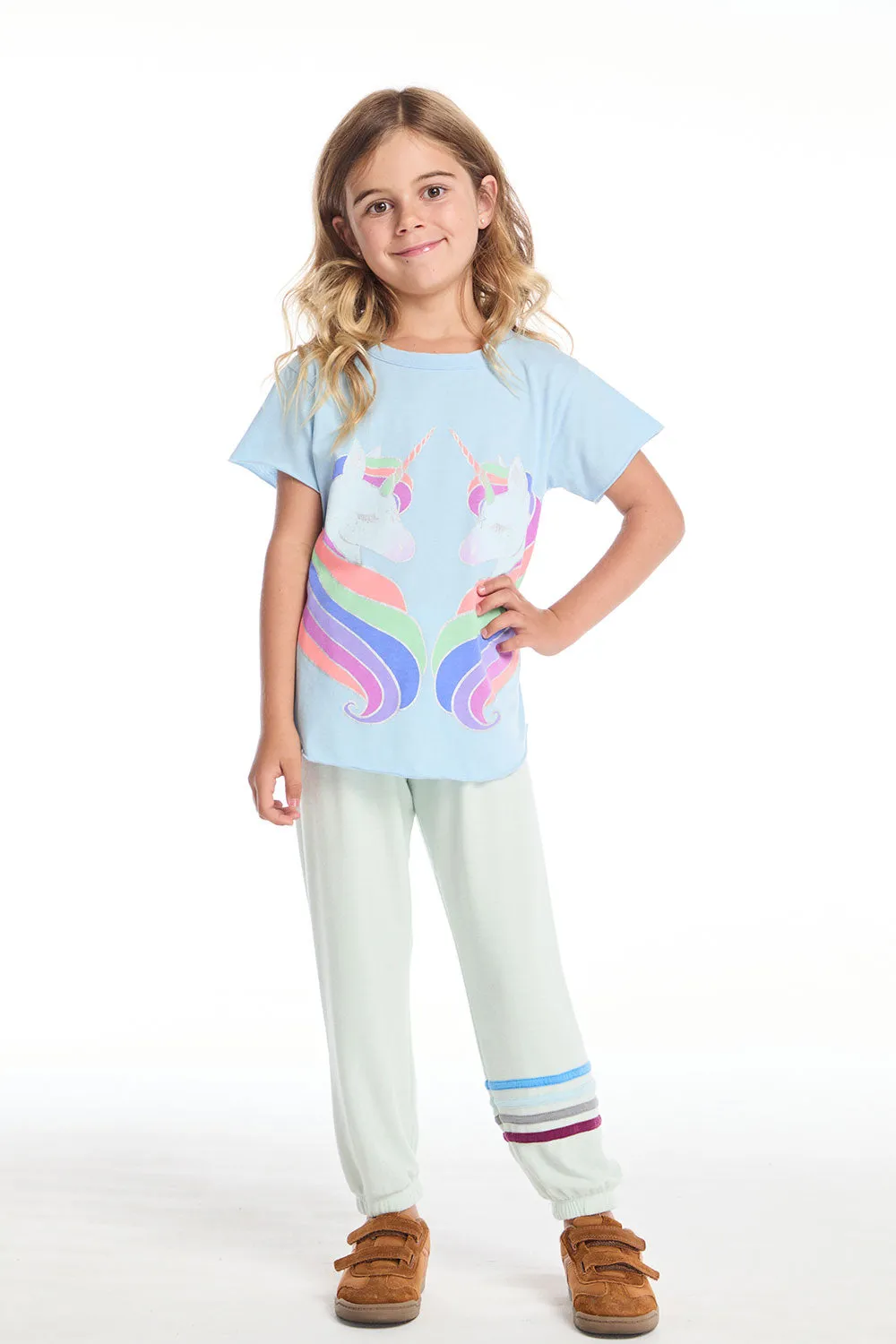 Reflected Rainbow Unicorns Girls Shirttail Tee sold by Chaser product image thumbnail 5