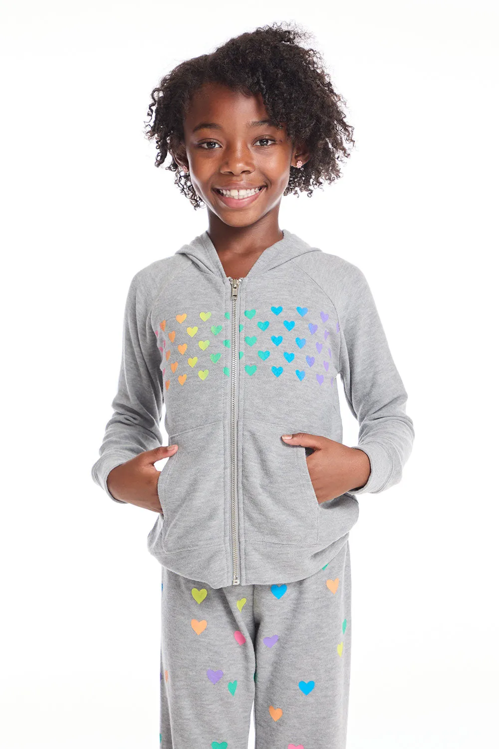 Rainbow Hearts Girls Zip Up Hoodie sold by Chaser