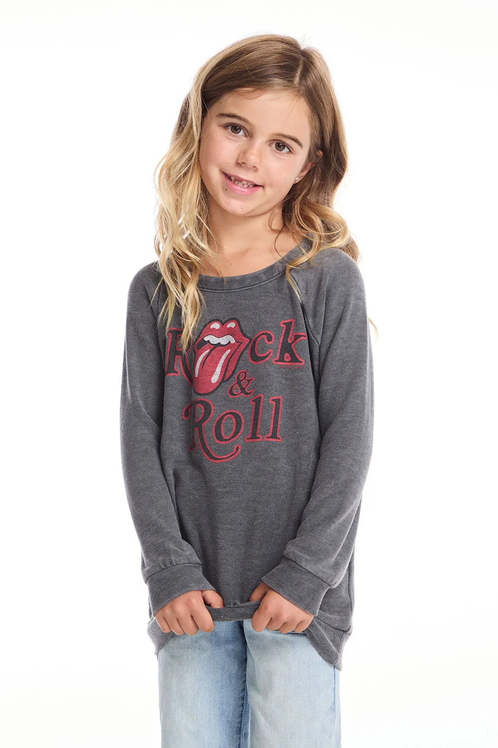 Rolling Stones Rock & Roll Logo Girls Raglan Pullover sold by Chaser product image thumbnail 4