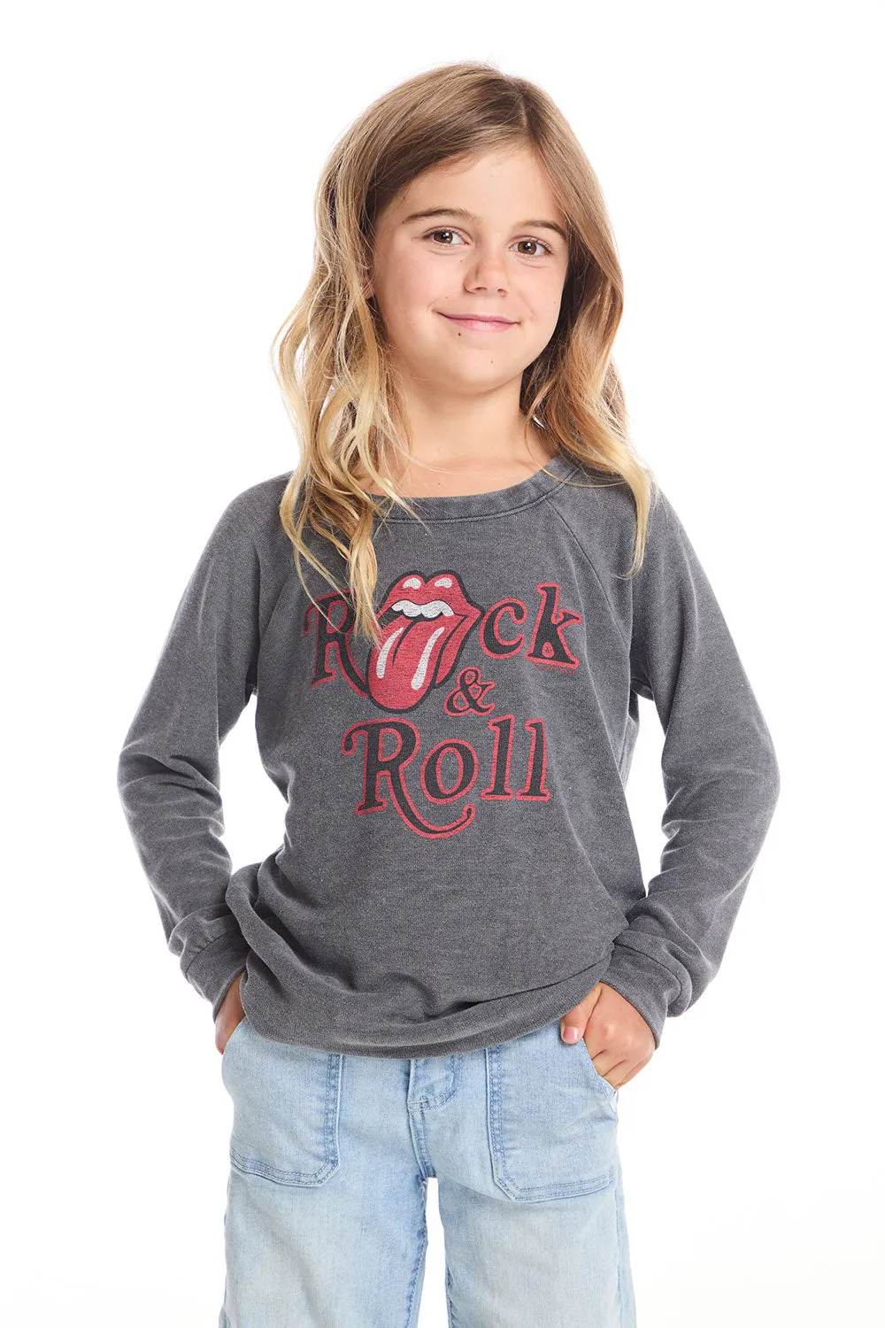 Rolling Stones Rock & Roll Logo Girls Raglan Pullover sold by Chaser