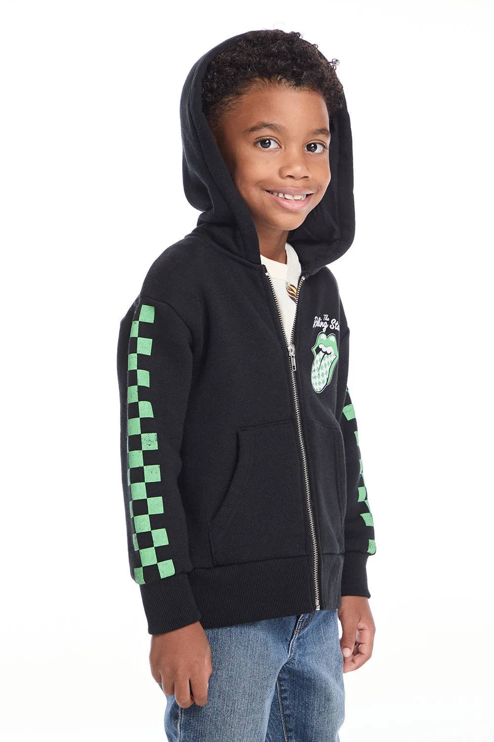 Rolling Stones Checkered Tongue Logo Zip Up Boys Hoodie sold by Chaser product image thumbnail 2