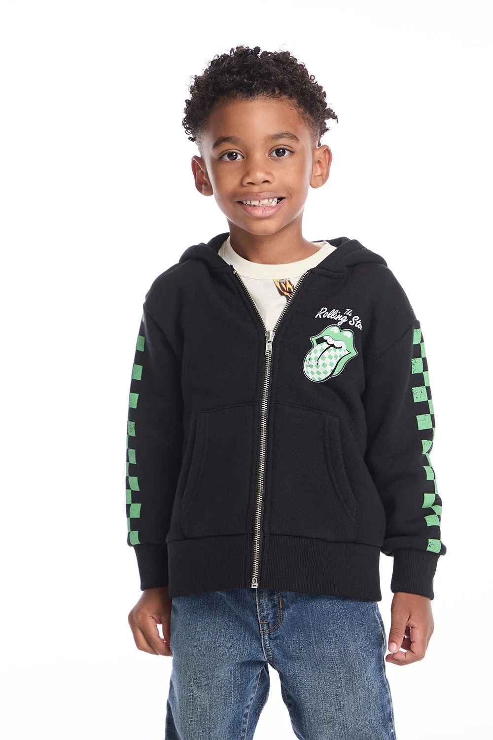Rolling Stones Checkered Tongue Logo Zip Up Boys Hoodie sold by Chaser