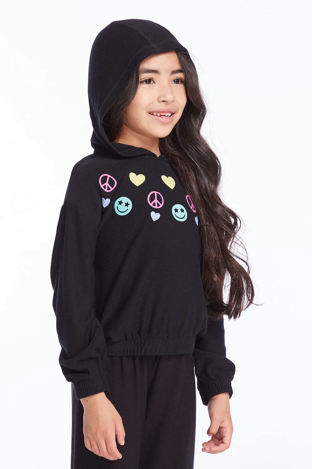 Peace Love Happiness Girls Pullover Hoodie sold by Chaser product image thumbnail 2