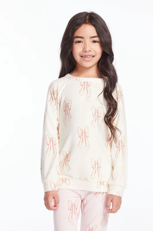 Allover Bows Girls Raglan Pullover sold by Chaser