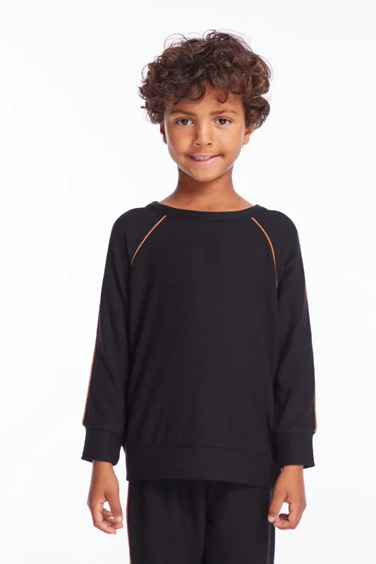Boys True Black Raglan Pullover with Piping sold by Chaser