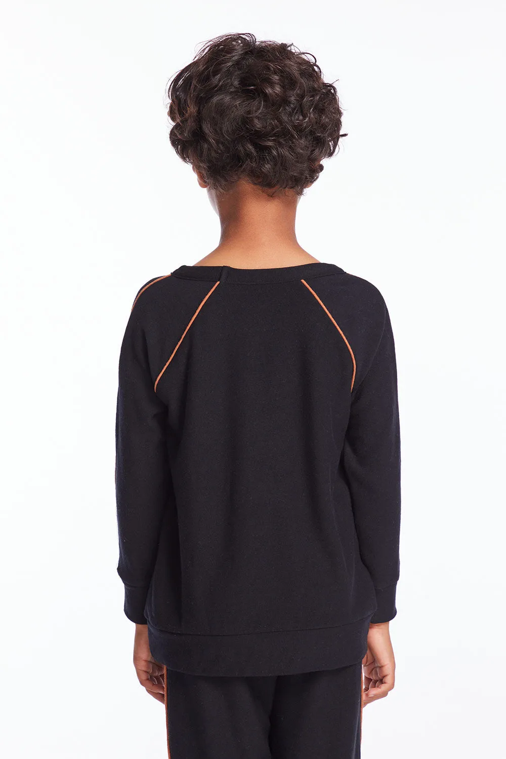 Boys True Black Raglan Pullover with Piping sold by Chaser product image thumbnail 3