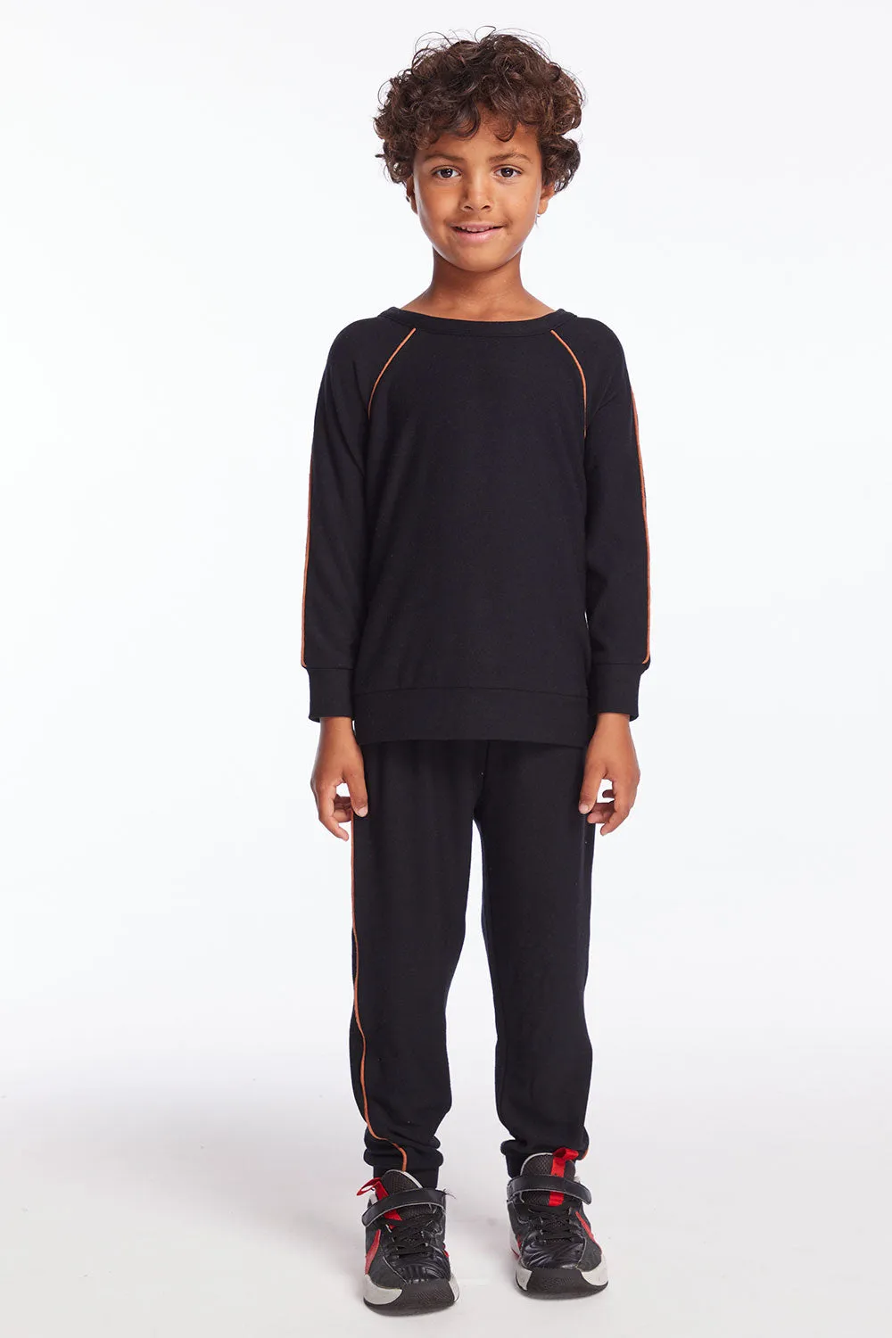 Boys True Black Raglan Pullover with Piping sold by Chaser product image thumbnail 4