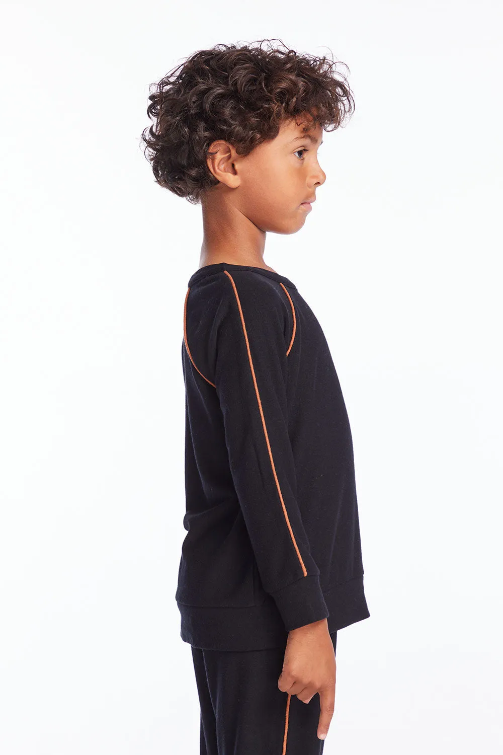 Boys True Black Raglan Pullover with Piping sold by Chaser product image thumbnail 2
