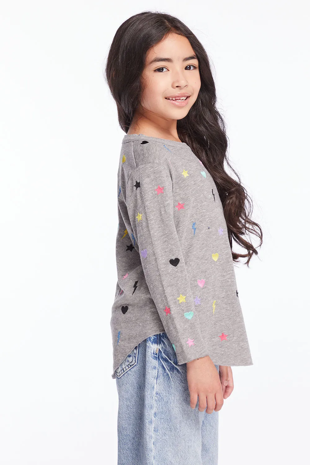 Embroidered Stars & Bolts Girls Long Sleeve sold by Chaser product image thumbnail 3