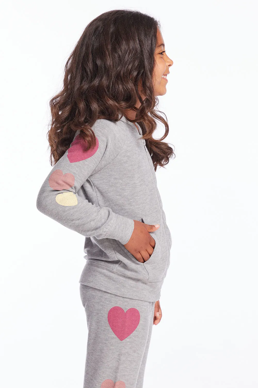 Multi Hearts Girls Zip Up Hoodie sold by Chaser product image thumbnail 4